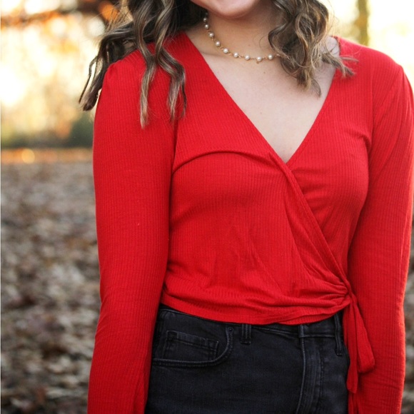 Wild Fable Red V-Neck Long Sleeve Top - Picture 7 of 7